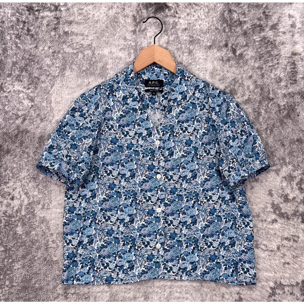 APC Shirt 36 / US Small Womens Blue Floral Button Down Top
